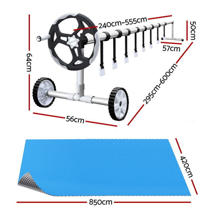 Aquabuddy Pool Cover 500 Micron 8.5x4.2m Silver Swimming Pool Solar Blanket 5.5m Roller