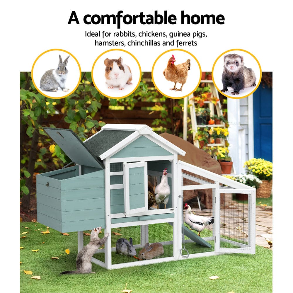 i.Pet Chicken Coop Rabbit Hutch 150cm x 60cm x 93cm Large Chicken Coop House Run Cage Wooden