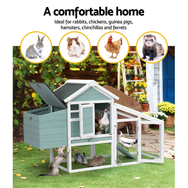 i.Pet Chicken Coop Rabbit Hutch 150cm x 60cm x 93cm Large House Run Cage Wooden Outdoor Bunny