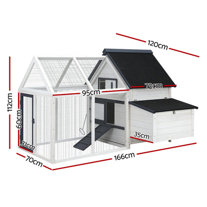 i.Pet Chicken Coop Rabbit Hutch 166cm x 120cm x 112cm Large Chicken Coop House Run Cage Wooden