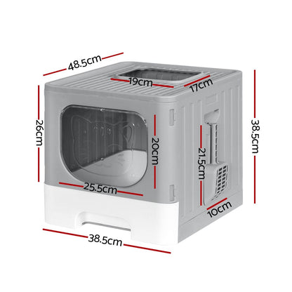 i.Pet Cat Litter Box Large Tray Kitty Toilet Enclosed Hooded Foldable Cat Litter Box Scoop Grey