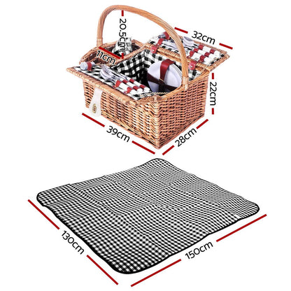 Alfresco 4 Person Picnic Basket Set Insulated Outdoor Blanket Bag
