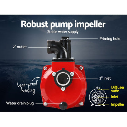 Giantz Petrol Water Pump 7HP Max, 2" High Flow 4-Stroke Engine Transfer Fire Fighting Pumps Rain Tank Oil Irrigation Garden Farm Pond Outdoor Irrigations, w Hose Fittings Inlet Filter Rubber Feet Red