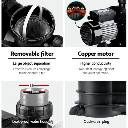 Giantz Pool Pump Swimming Water Pump 2000W Max. 2.7HP Circulation Filter Electric Spa