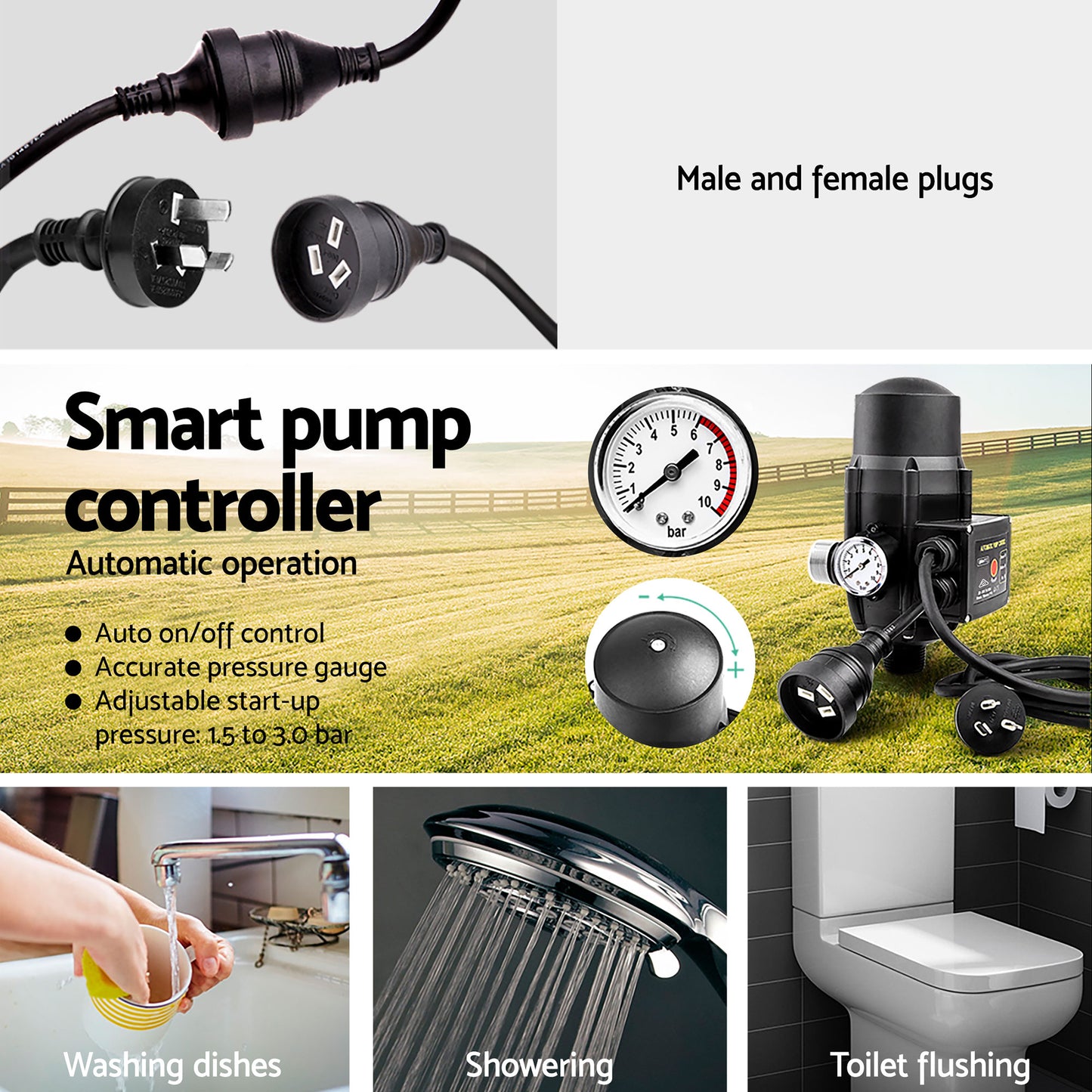 Giantz Peripheral Water Pump Garden Boiler Car Wash Auto Irrigation QB80 Black