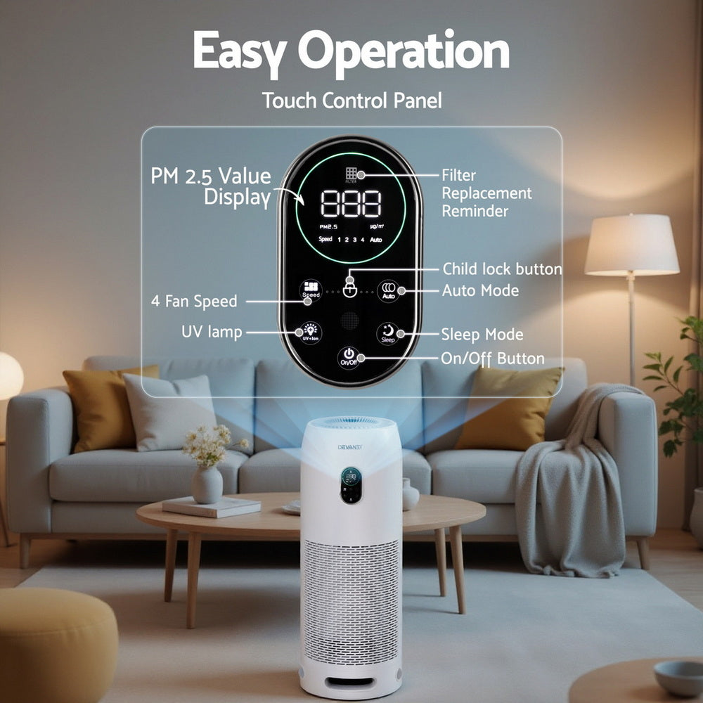 Devanti Air Purifier 4-Layer HEPA Filter White