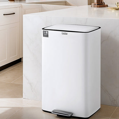 Cefito Pedal Bins Rubbish Bin Waste Recycle Dustbins Kitchen Trash Can 40L White
