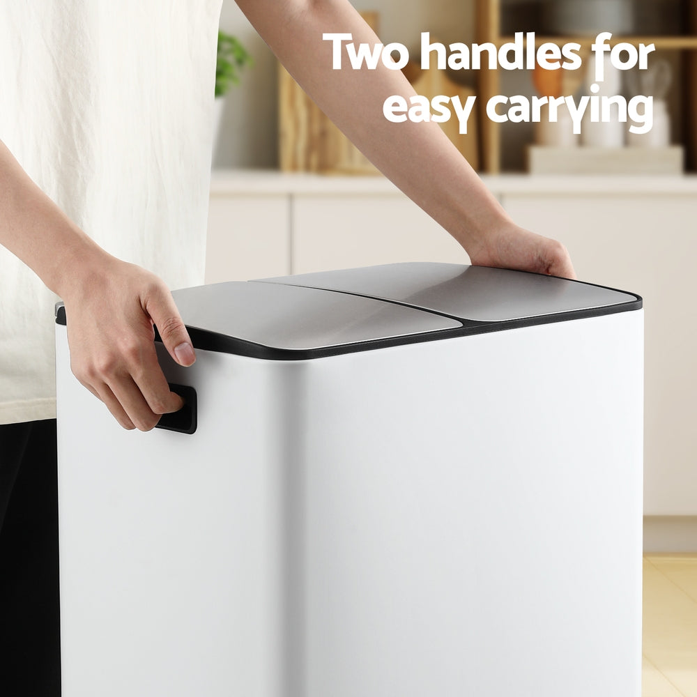Cefito Pedal Bins Rubbish Bin Dual Compartment Waste Recycle Dustbins 60L White