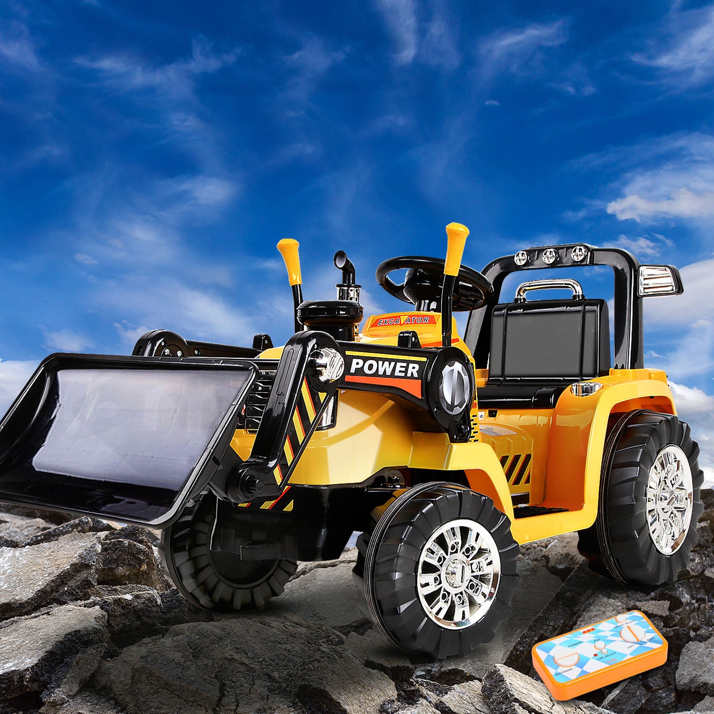 Rigo Kids Electric Ride On Car Bulldozer Digger Loader Remote 6V Yellow