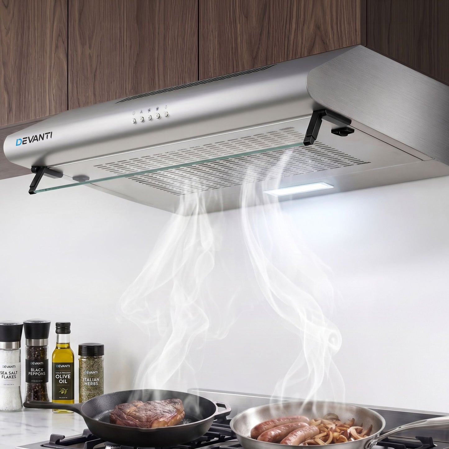 Devanti 600mm Range Hood 60cm Rangehood Kitchen Canopy LED Light Stainless Steel