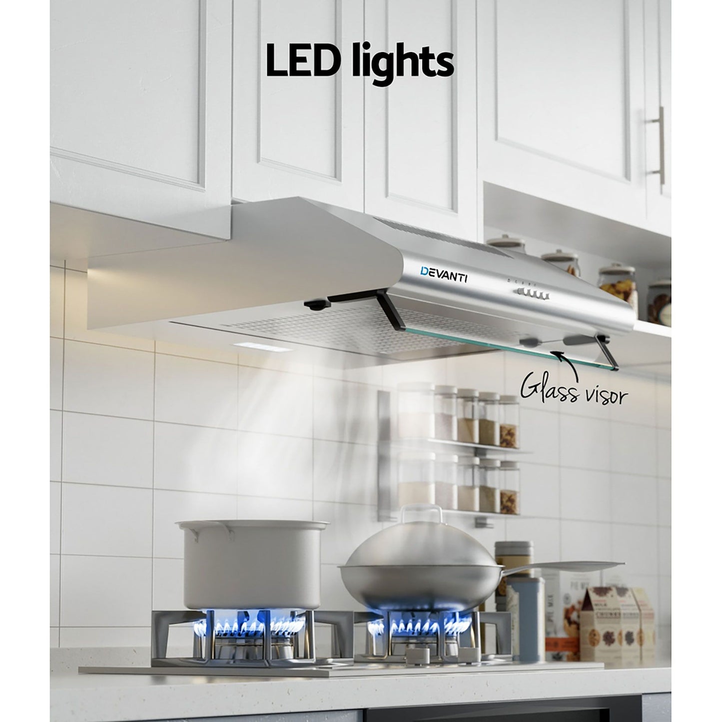 Devanti 600mm Range Hood 60cm Rangehood Kitchen Canopy LED Light Stainless Steel
