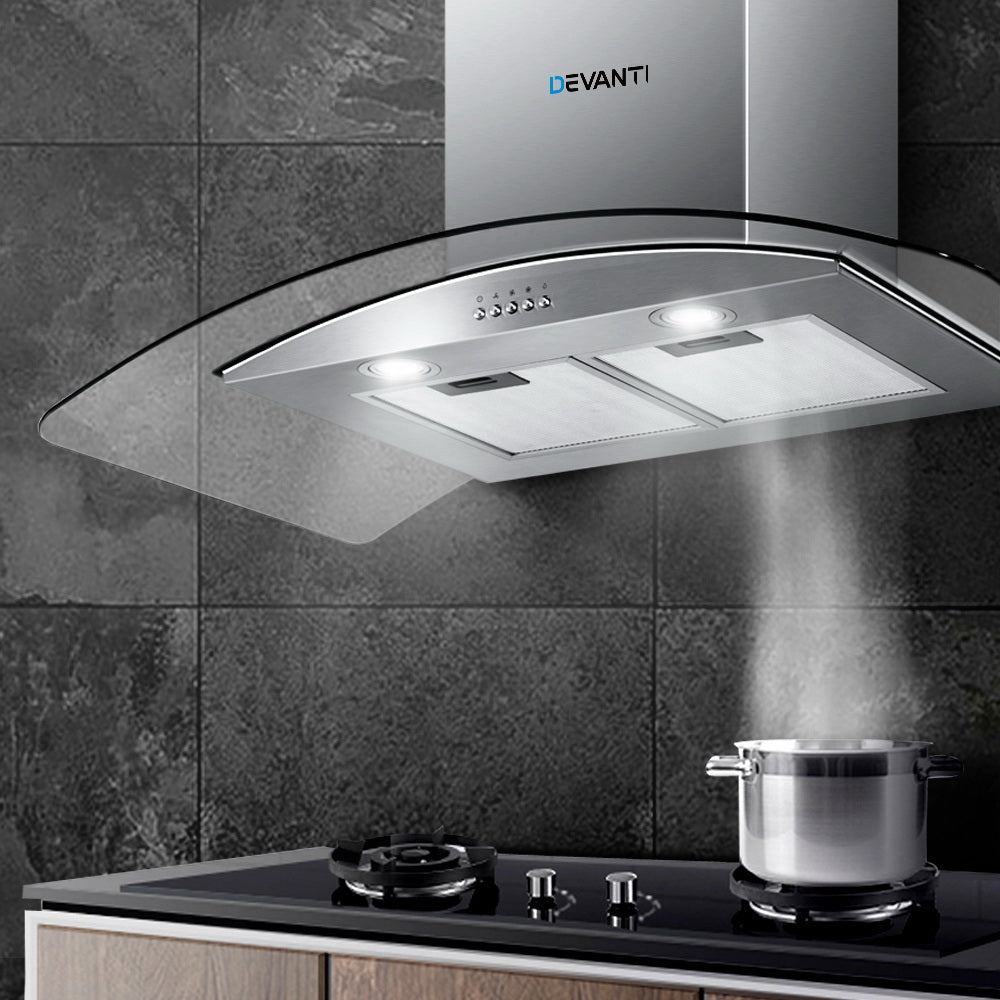 Devanti 900mm Range Hood 90cm Rangehood Glass Canopy