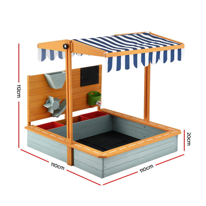 Keezi Kids Sandpit Wooden Canopy Sandbox With Cover Funnel Outdoor Toys 110cm Green