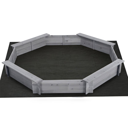 Keezi Kids Sandpit Wooden Round Sand Pit with Cover Bench Seat Beach Toys 182cm Grey