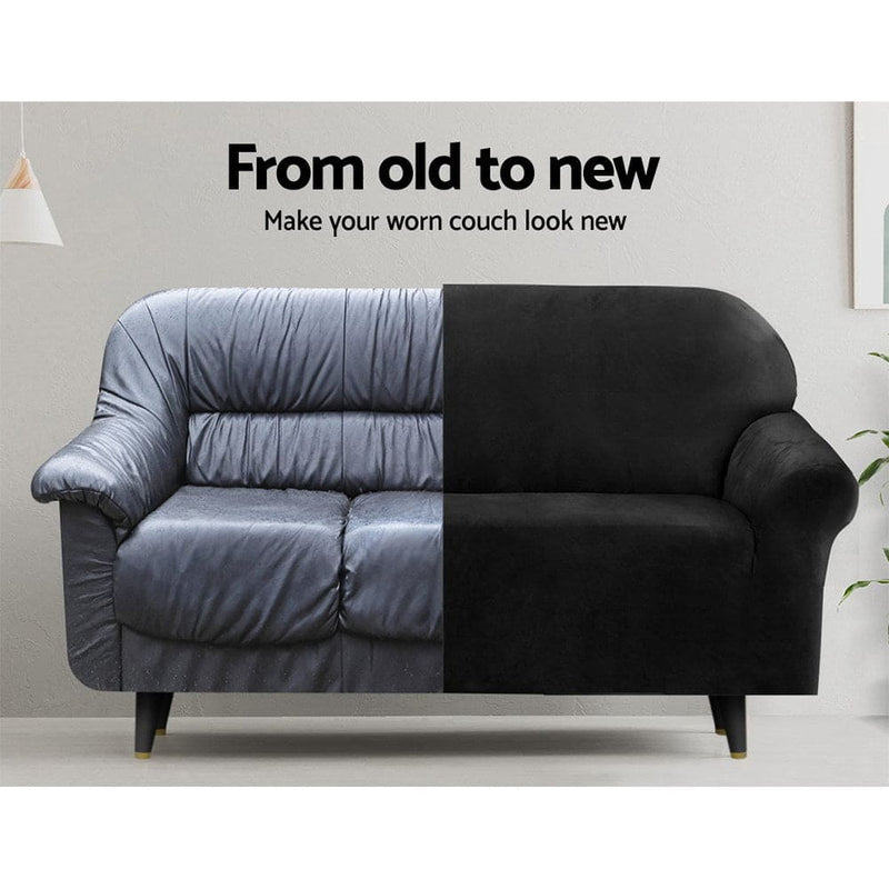 Artiss Sofa Cover Couch Covers 4 Seater Velvet Black