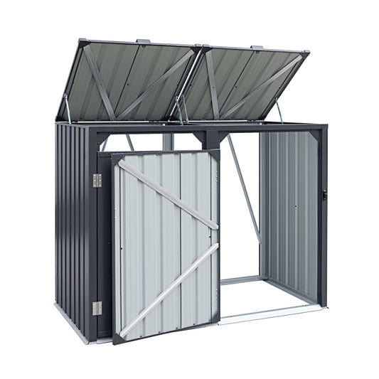 Giantz Bin Shed Double Wheelie Waste Bins Storage Steel Garden Enclosure Grey