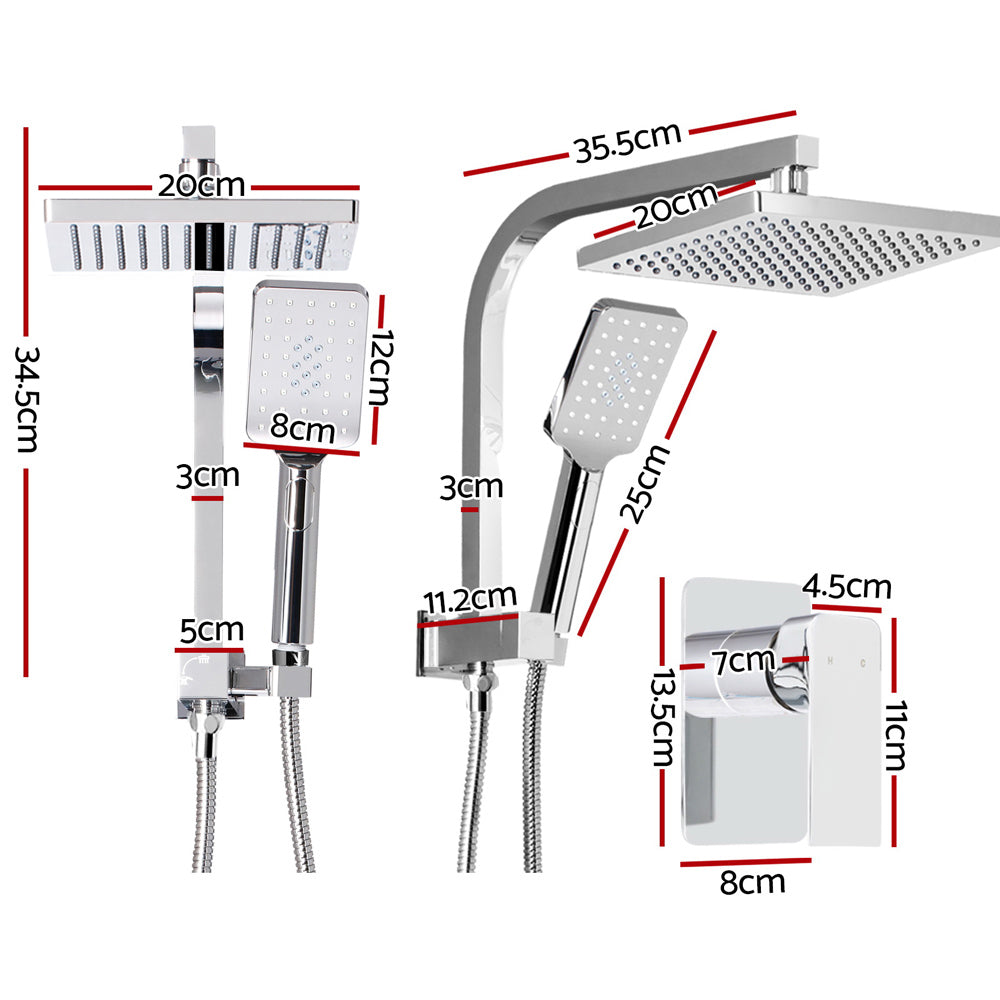 Cefito 8'' Rain Shower Head Set Handheld Square High Pressure Mixer Tap Chrome