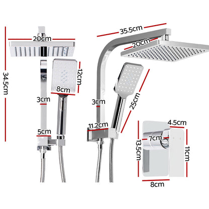 Cefito 8'' Rain Shower Head Set Handheld Square High Pressure Mixer Tap Chrome