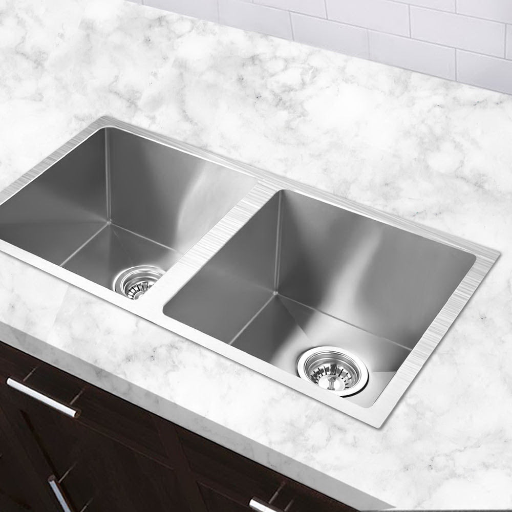Cefito Kitchen Sink 77X45CM Stainless Steel Basin Double Bowl Silver