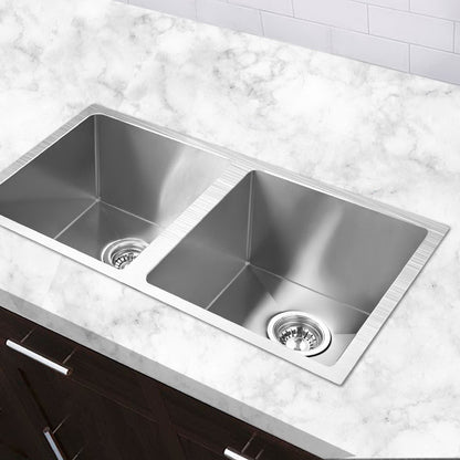 Cefito Kitchen Sink 77X45CM Stainless Steel Basin Double Bowl Silver
