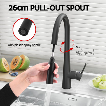 Cefito Stainless Steel Sink 70x45CM With Pull Out Mixer Tap Kitchen Basin Single Bowl Black
