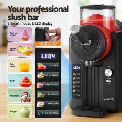 Devanti 2L Slushie Machine Ice Cream Maker Frozen Smoothies Milkshakes Black
