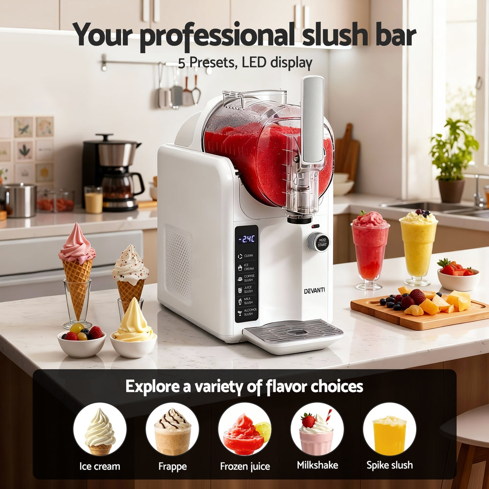Devanti 5in1 Slushie Machine Ice Cream Maker 2L White