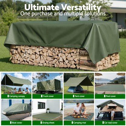 Instahut 4x6m Tarp Tarpaulin 600GSM Camping Canvas Heavy Duty Water Resistant