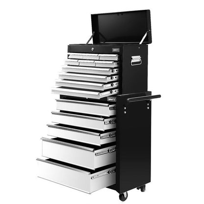 Giantz 15 Drawers Tool Chest Trolley Toolbox 2-in-1 Storage Black& Grey