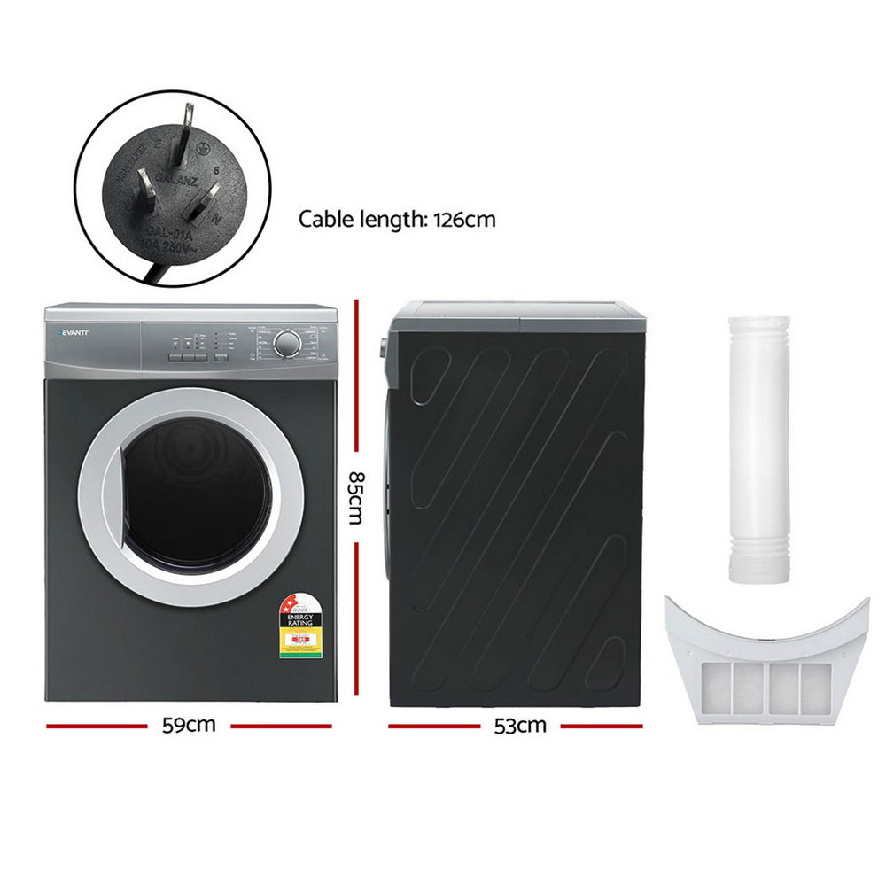 Devanti 7kg Tumble Dryer Vented 15 Auto Programs - Grey