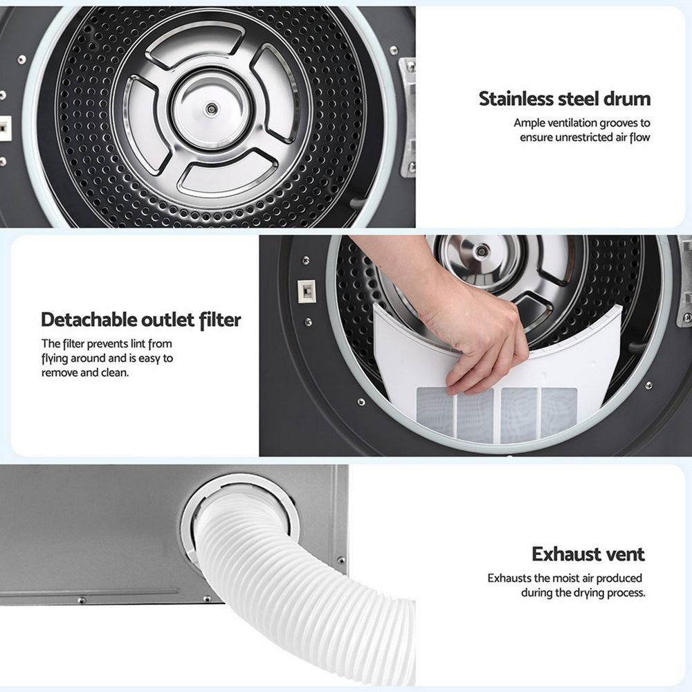 Devanti 7kg Tumble Dryer Vented 15 Auto Programs - Grey