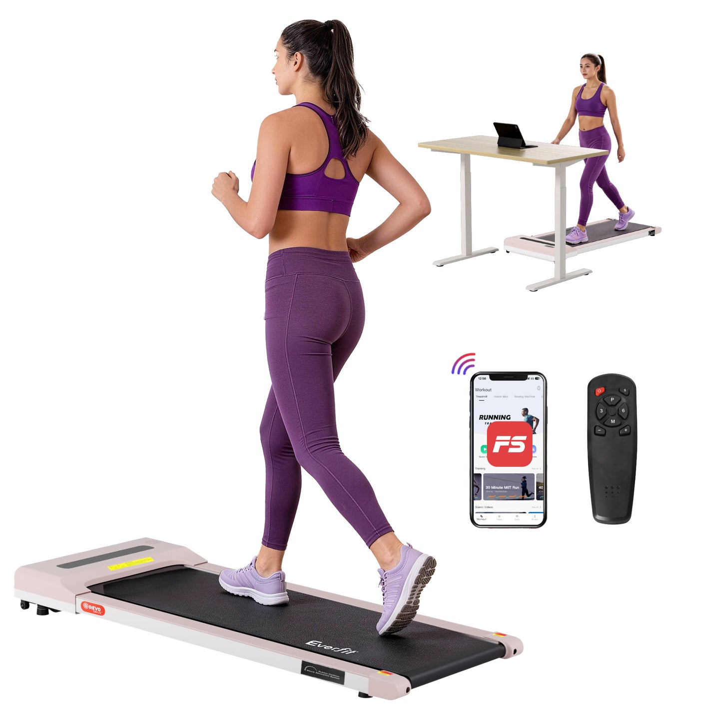 Everfit Treadmill Electric Walking Pad Under Desk Home Gym Fitness 360mm Pink