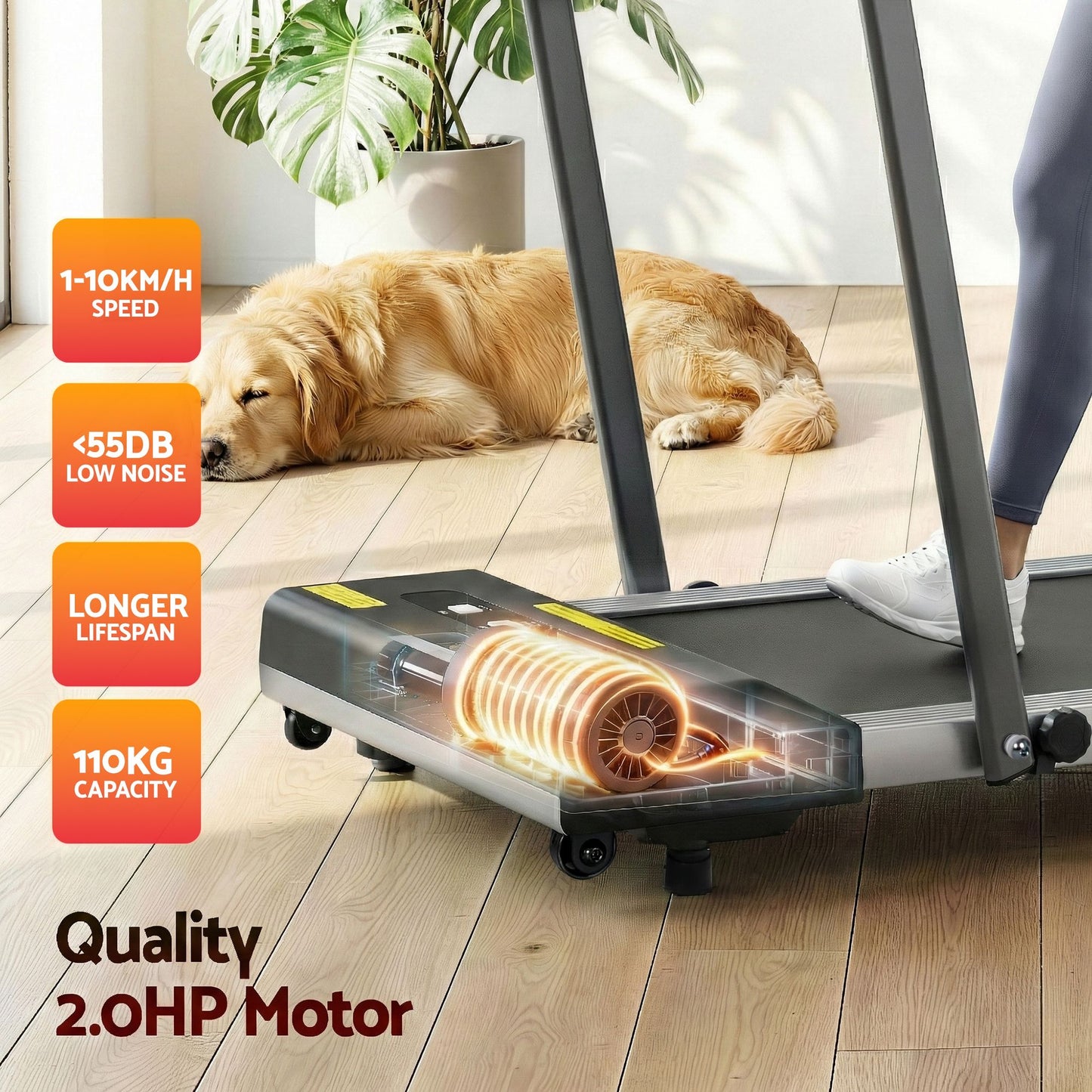 Everfit 2 in 1 Treadmill Electric Walking Pad Under Desk Home Gym Fitness 380mm Grey