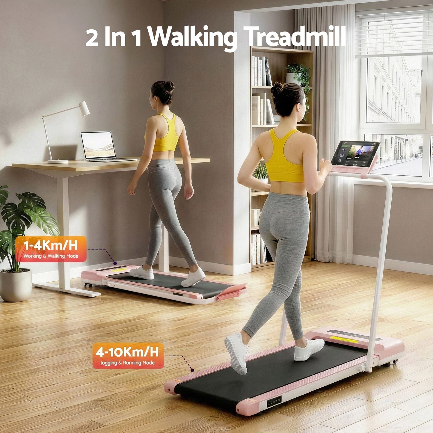 Everfit 2 in 1 Treadmill Electric Walking Pad Under Desk Home Gym Fitness 380mm Pink