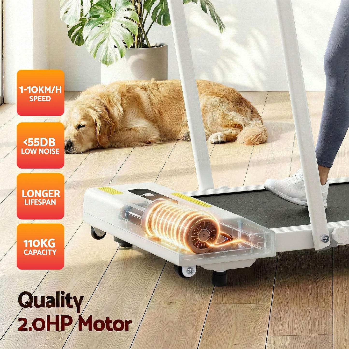 Everfit 2 in 1 Treadmill Electric Walking Pad Under Desk Home Gym Fitness 380mm White