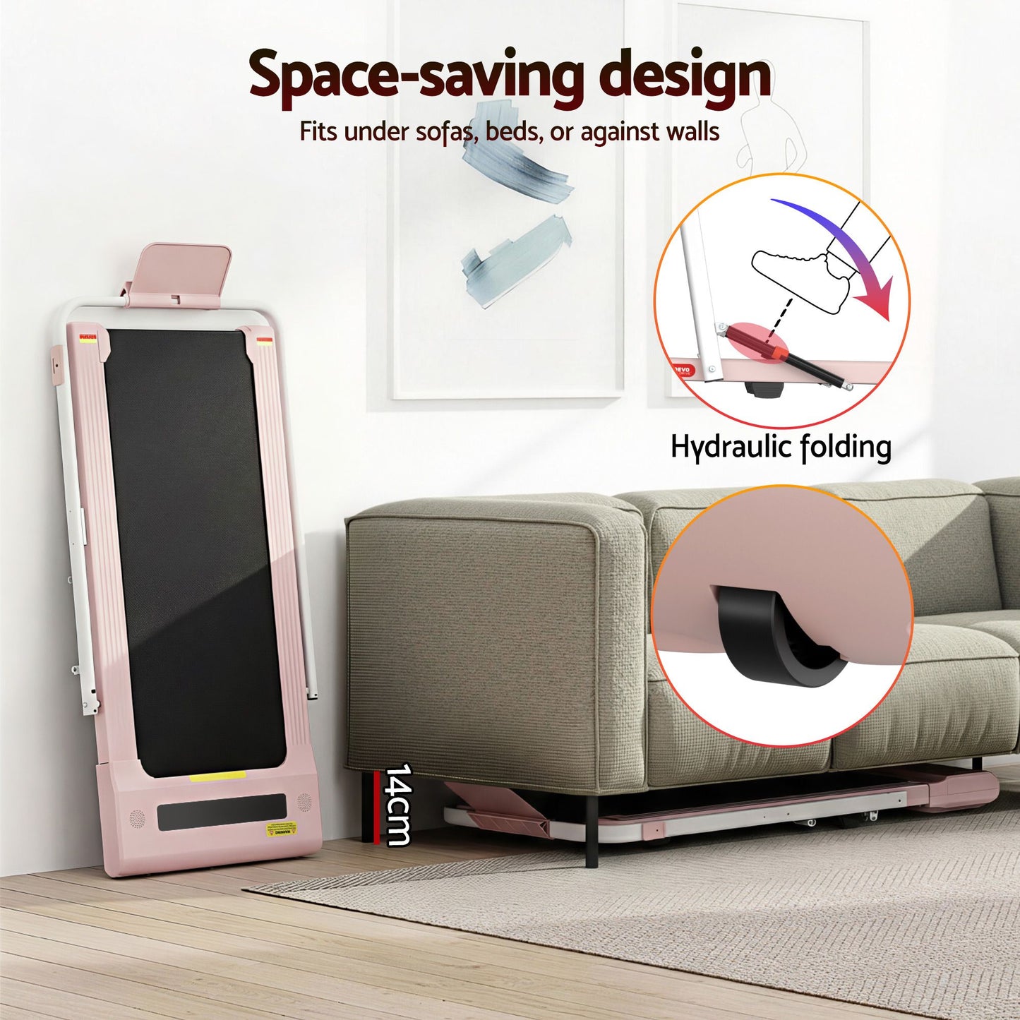 Everfit 2 in 1 Treadmill Electric Walking Pad Under Desk Home Gym Fitness 400mm Pink