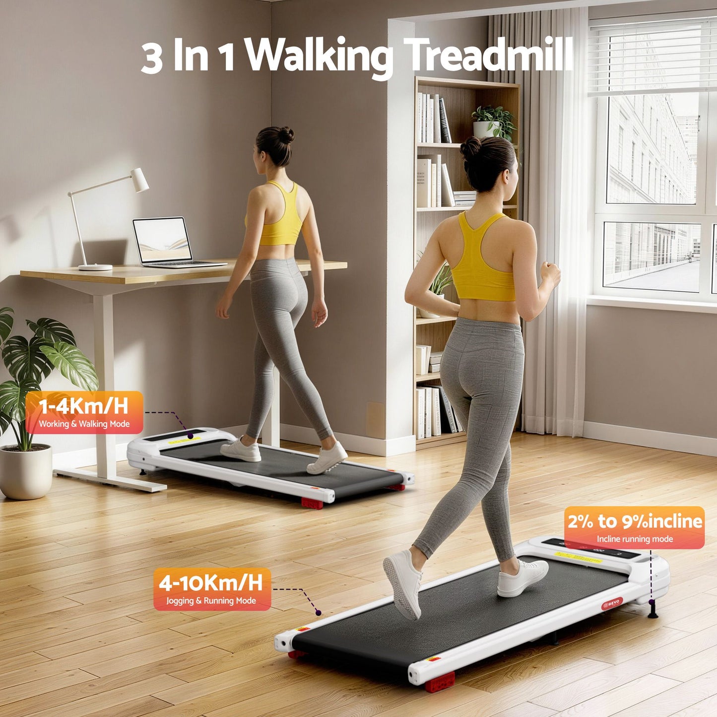 Everfit 3 in 1 Treadmill Electric Walking Pad with Incline Under Desk Home Gym White