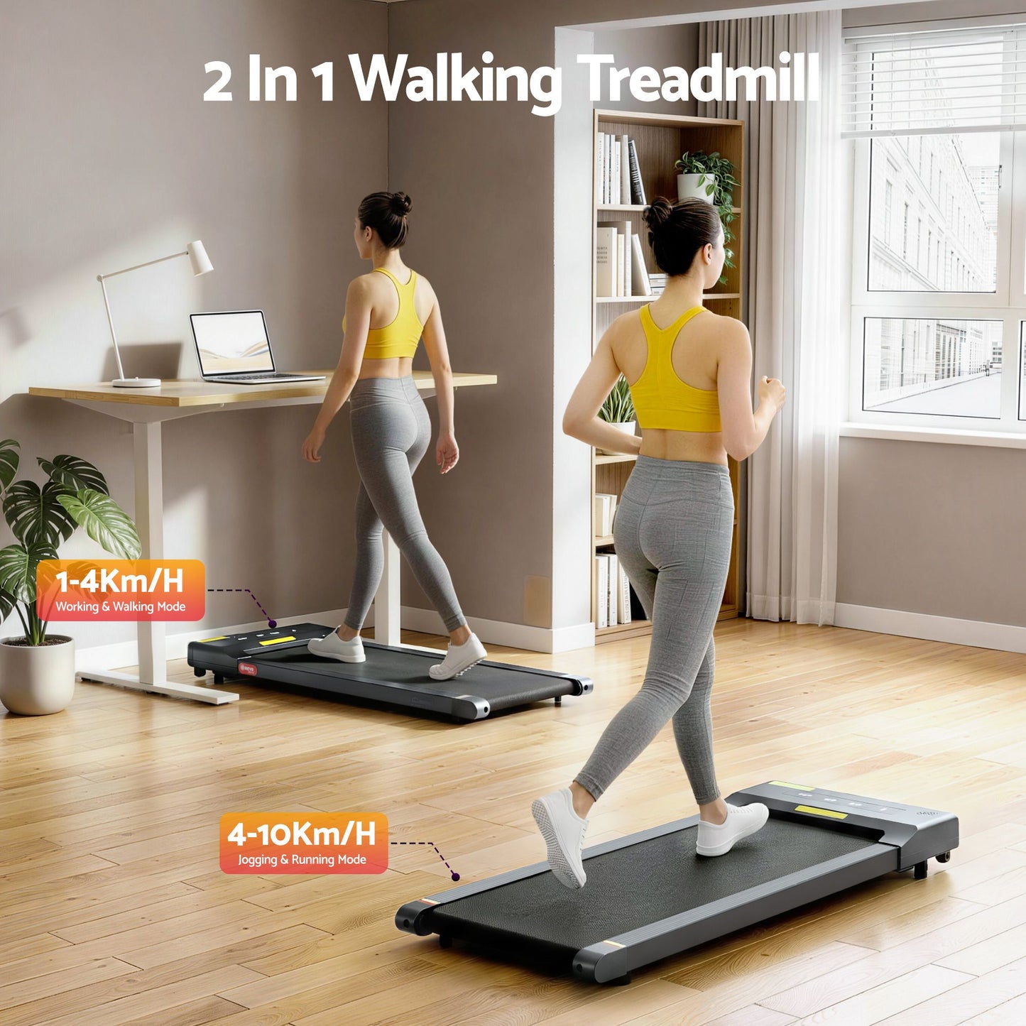 Everfit 2 in 1 Treadmill Electric Walking Pad Under Desk Home Gym Fitness 400mm Grey