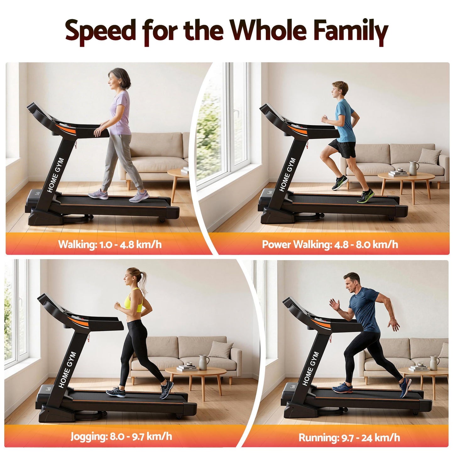 Everfit Treadmill Electric Auto Incline Home Gym Fitness Exercise Machine 490mm