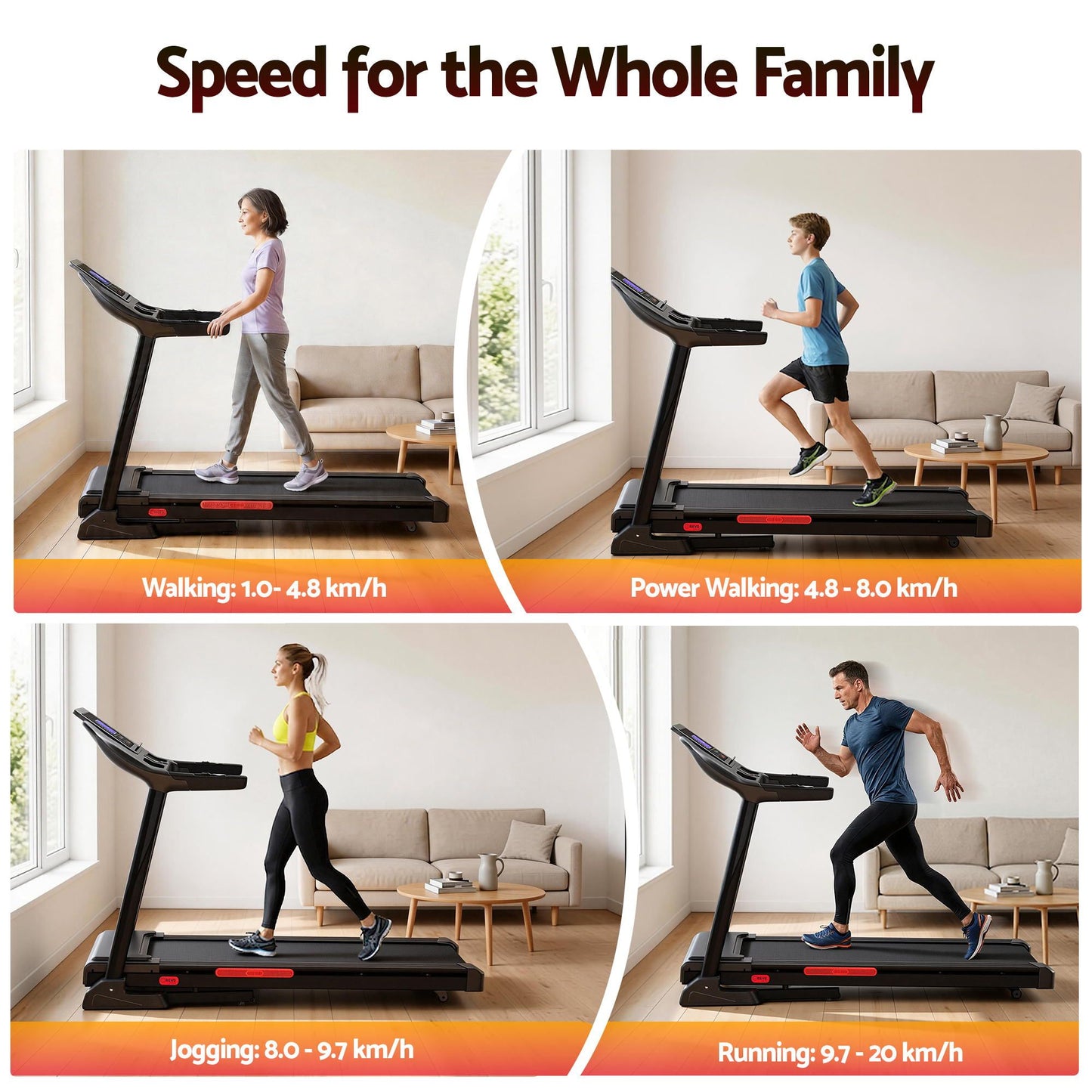 Everfit Treadmill Electric Auto Incline Home Gym Fitness Exercise Machine 520mm