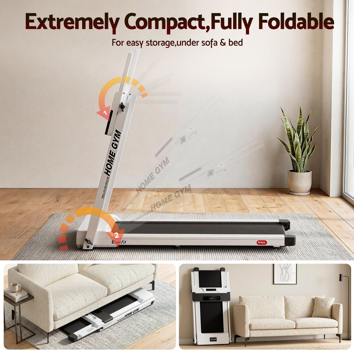 Everfit Treadmill Electric Home Gym Fitness Exercise Fully Foldable 450mm White