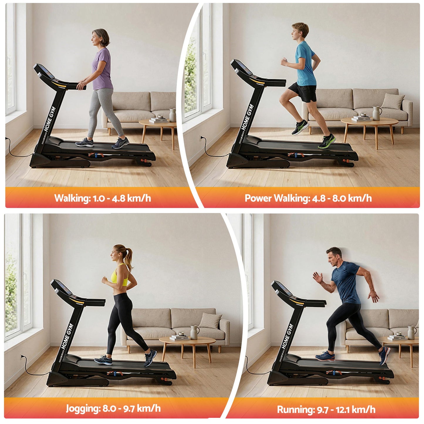Everfit Treadmill Electric Auto Incline Home Gym Fitness Exercise Machine 480mm