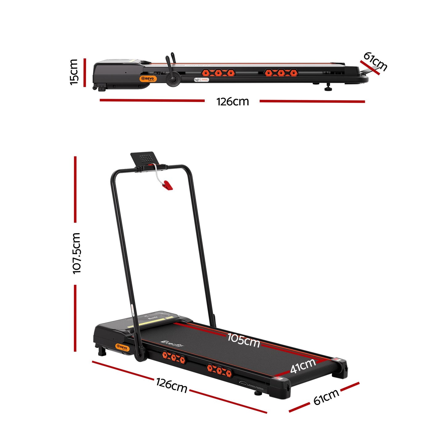 Everfit 3 in 1 Treadmill Electric Walking Pad Auto Incline Foldable for Home Gym Black