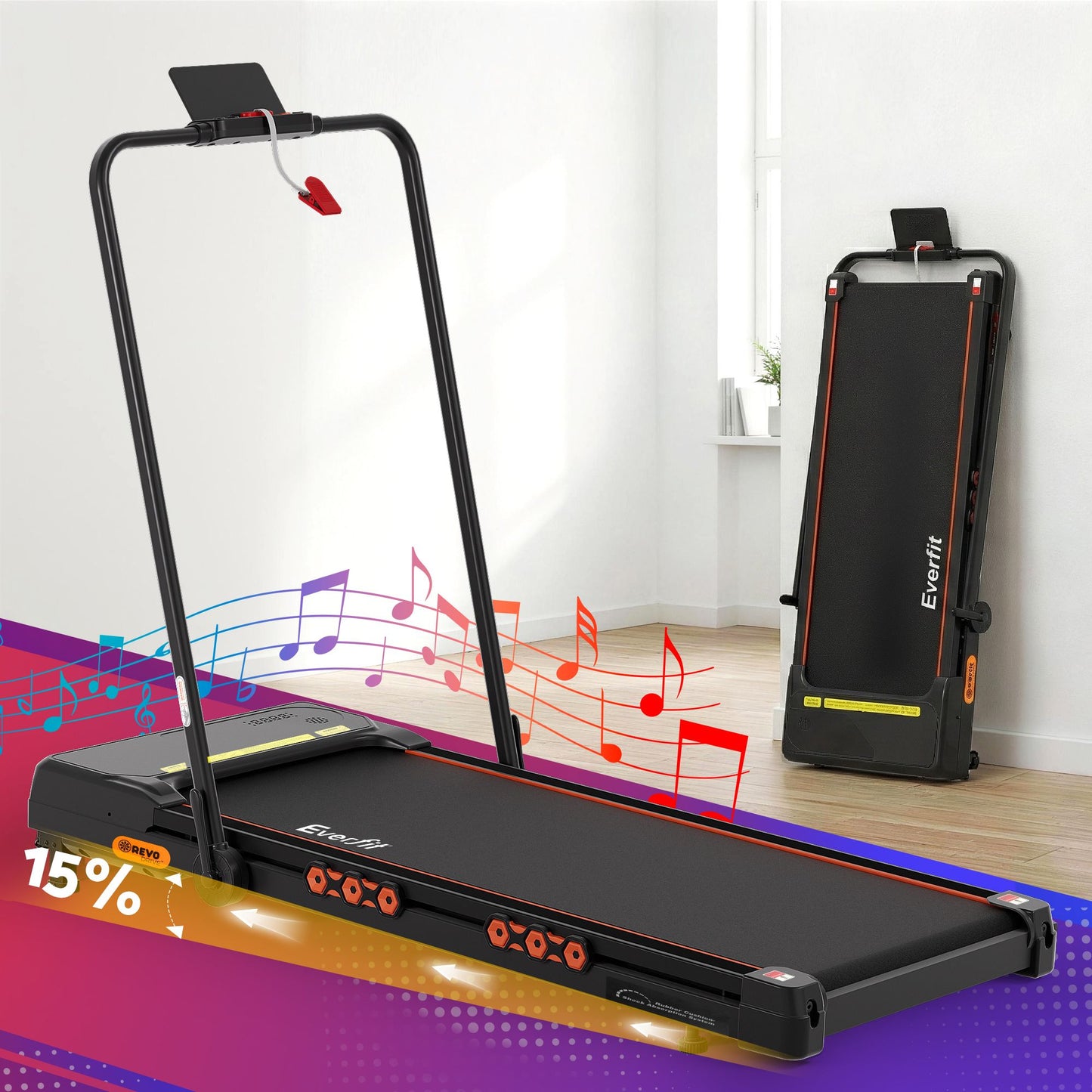 Everfit 3 in 1 Treadmill Electric Walking Pad Auto Incline Foldable for Home Gym Black