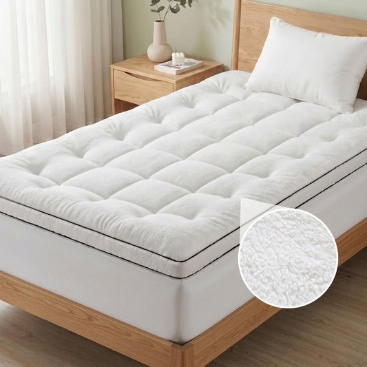 Giselle Bedding King Single Mattress Topper 5cm Coral Fleece