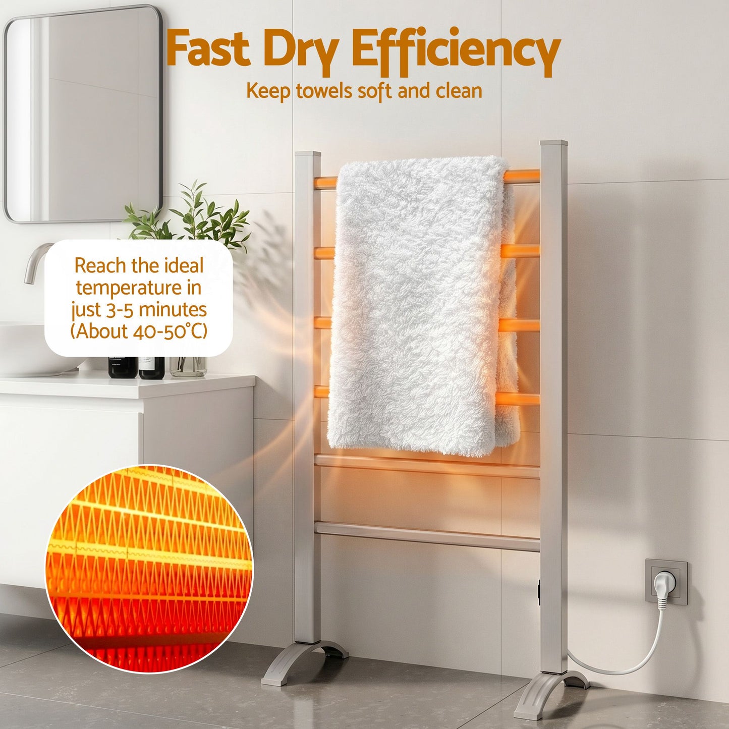 Devanti Electric Heated Towel Rail Rack 6 Bars Freestanding Clothes Dry Warmer