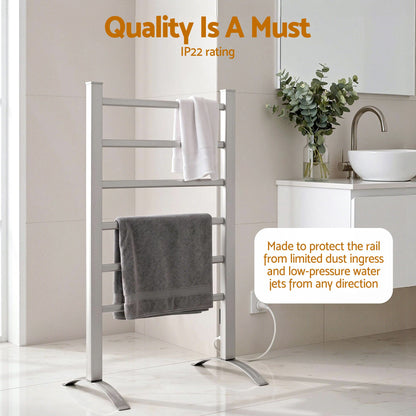 Devanti Electric Heated Towel Rail Rack 6 Bars Freestanding Clothes Dry Warmer