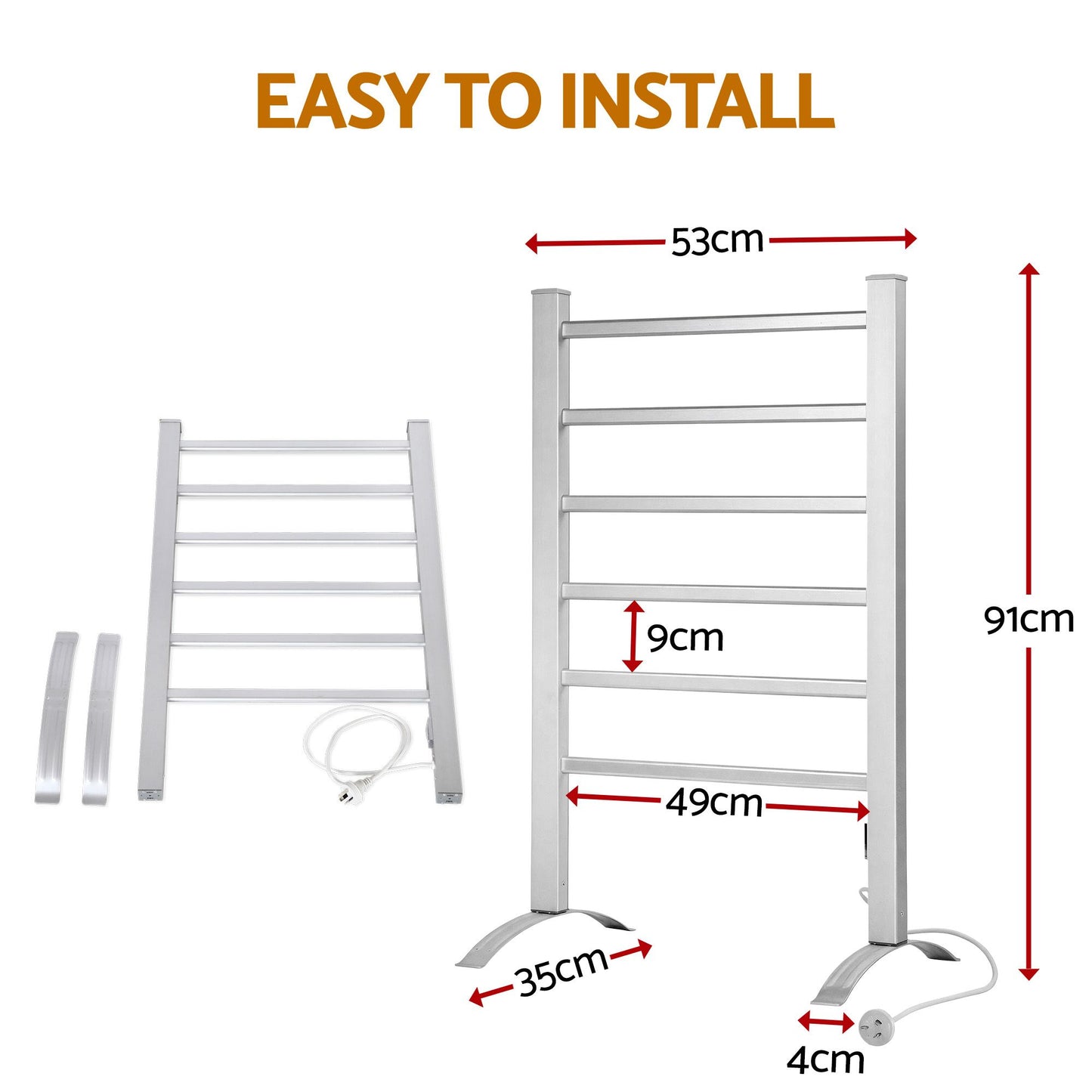 Devanti Electric Heated Towel Rail Rack 6 Bars Freestanding Clothes Dry Warmer