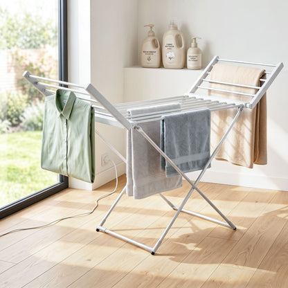 Devanti Electric Heated Towel Rail Rack 18 Bars Freestanding Clothes Dry Warmer