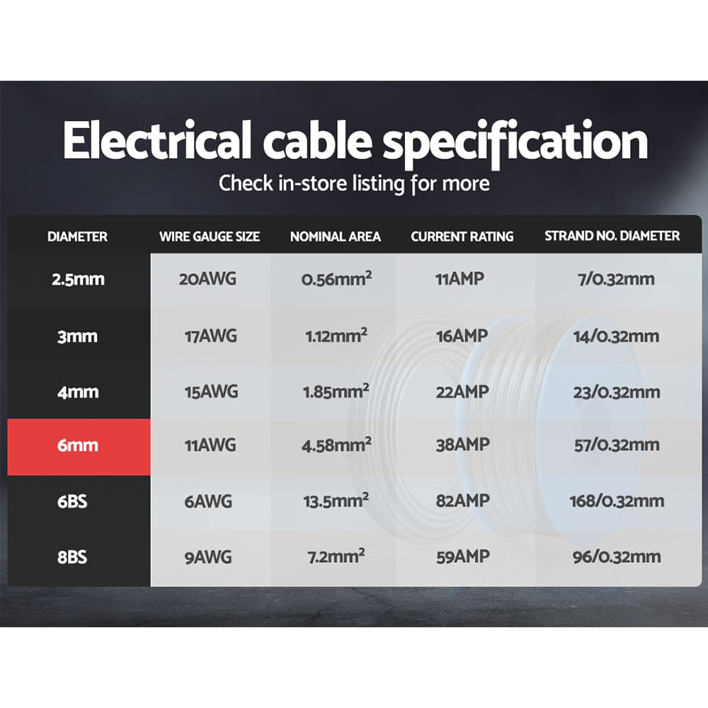 Giantz 6MM 30M Twin Core Wire Electrical Cable Extension Car 450V 2 Sheath